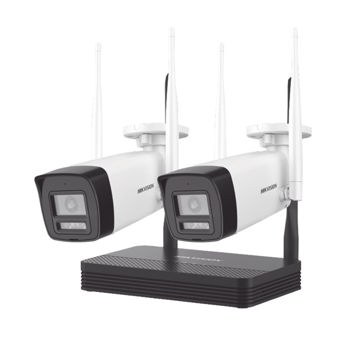 HIKVISION NKS424W0H Kit Inalambrico 4 Megapíxel / NVS 4ch / 2 Camaras Bala para Exterior con Lente 2.8mm y Dual Light