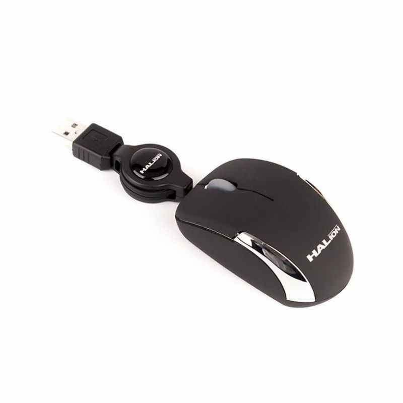 Mouse Halion Hermes HA-M1858 Retractil, Negro.