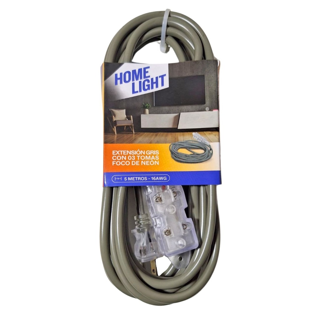 EXTENSION ELECTRICA CABLE VULCANIZADO C/3 TOMAS - 5 METROS SEGUN EE.TT  - HOME LIGHT