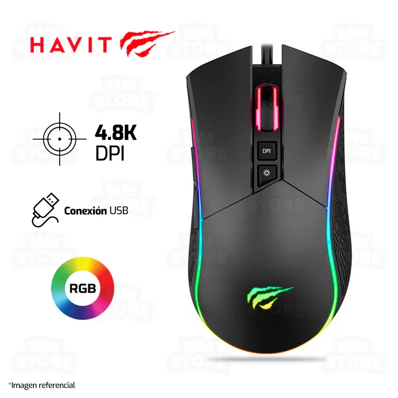 Mouse Gamer Havit MS1001S RGB, 4800dpi.