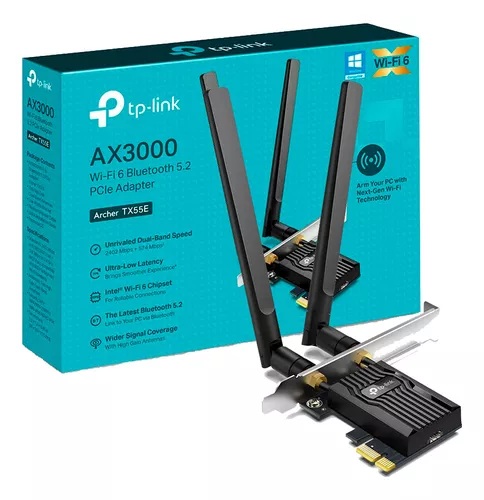 Tarjeta de Red Inalambrica TP-Link Archer TX55E AX3000 WiFi 6 Bluetooth 5.2 PCIe.