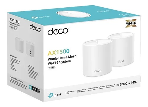 Sistema Mesh WiFi 6, TP-Link, Deco X10 2-Pack AX1500, Cobertura 360m², Velocidades hasta 1500 Mbps, 2 Puertos Gigabit, Blanco