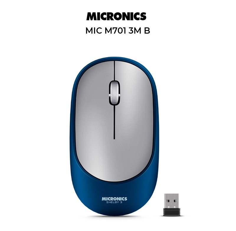 Mouse Inalambrico Micronics Shelby MIC 701-3M, BT+Wifi, Recargable, Blue. 