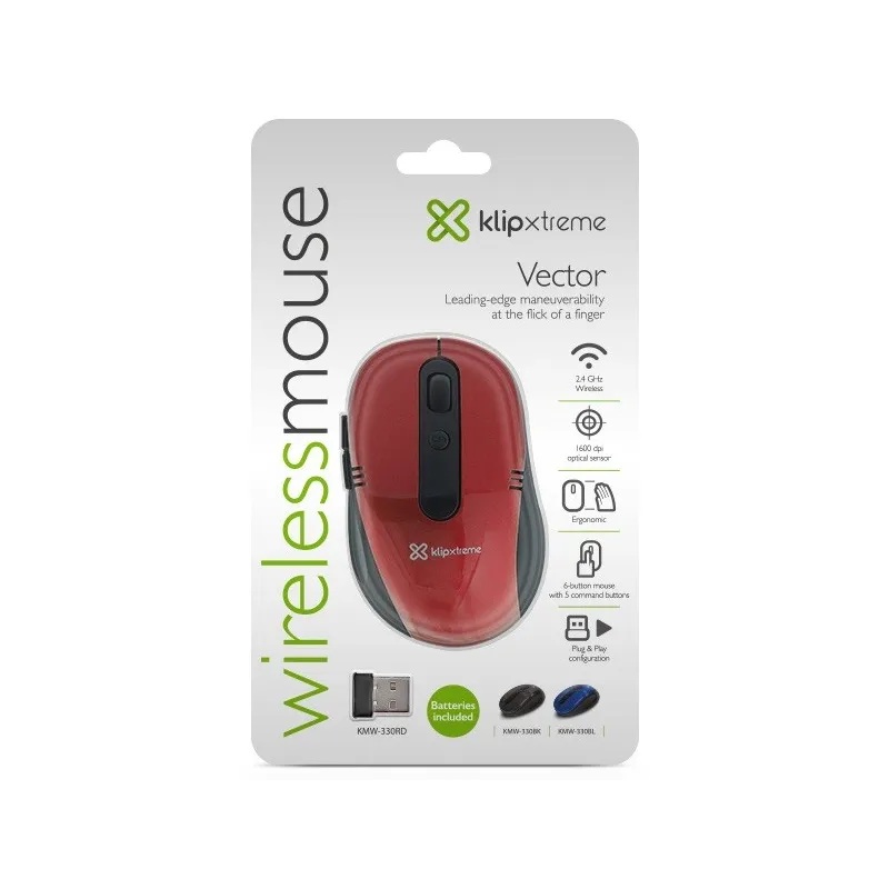 Mouse Inalambrico Klipxtreme Vector KMW-330RD, 6btns, Rojo.