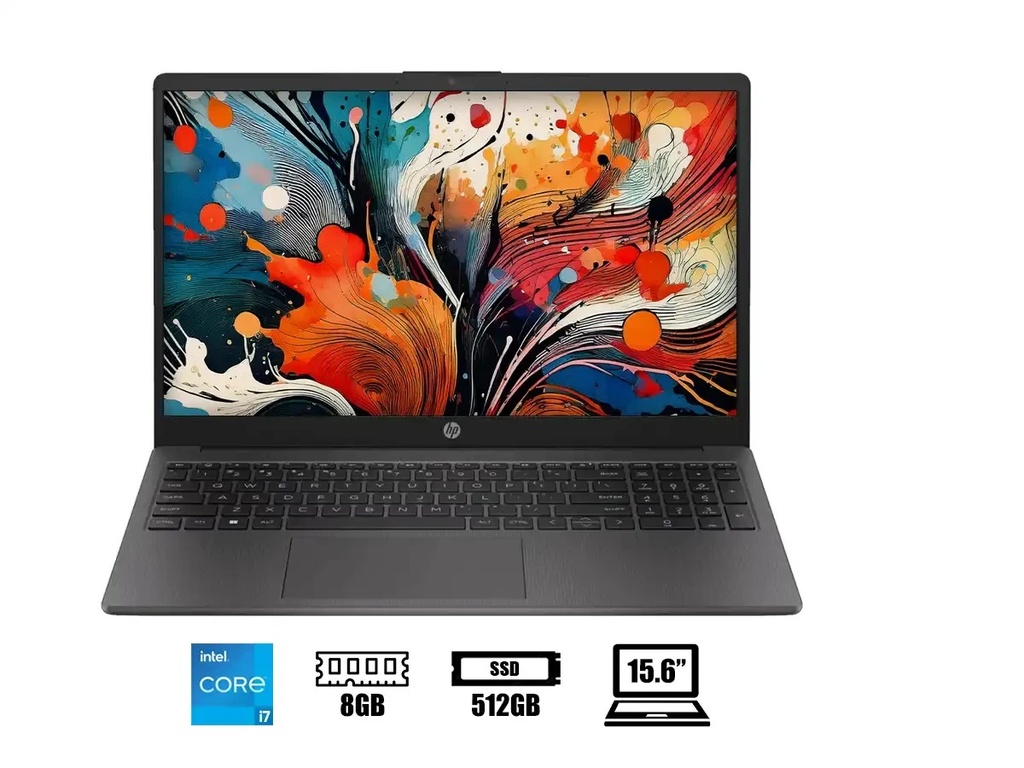 Laptop HP 250 G10, 15.6" LCD LED SVA HD, Intel Core i7 1355U Max 5.00GHz, Ram 8GB DDR4, Disco SSD 512GB, FreeDos. 