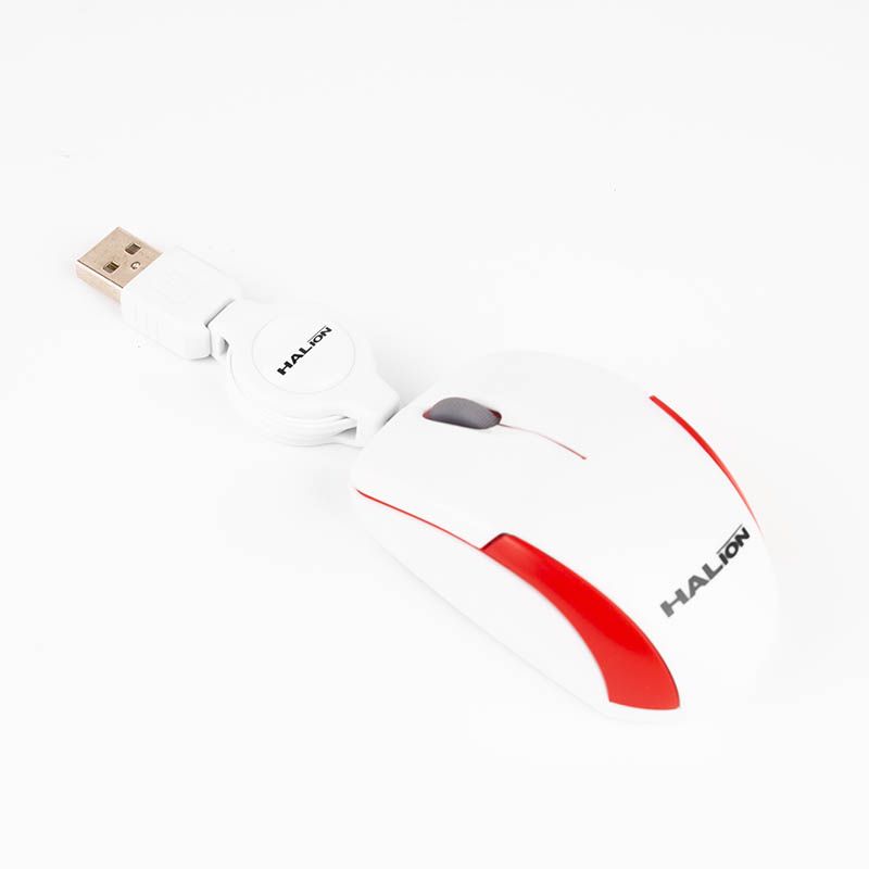 Mouse Usb Halion Cobra HA-M1862 Retractil Blanco/Rojo