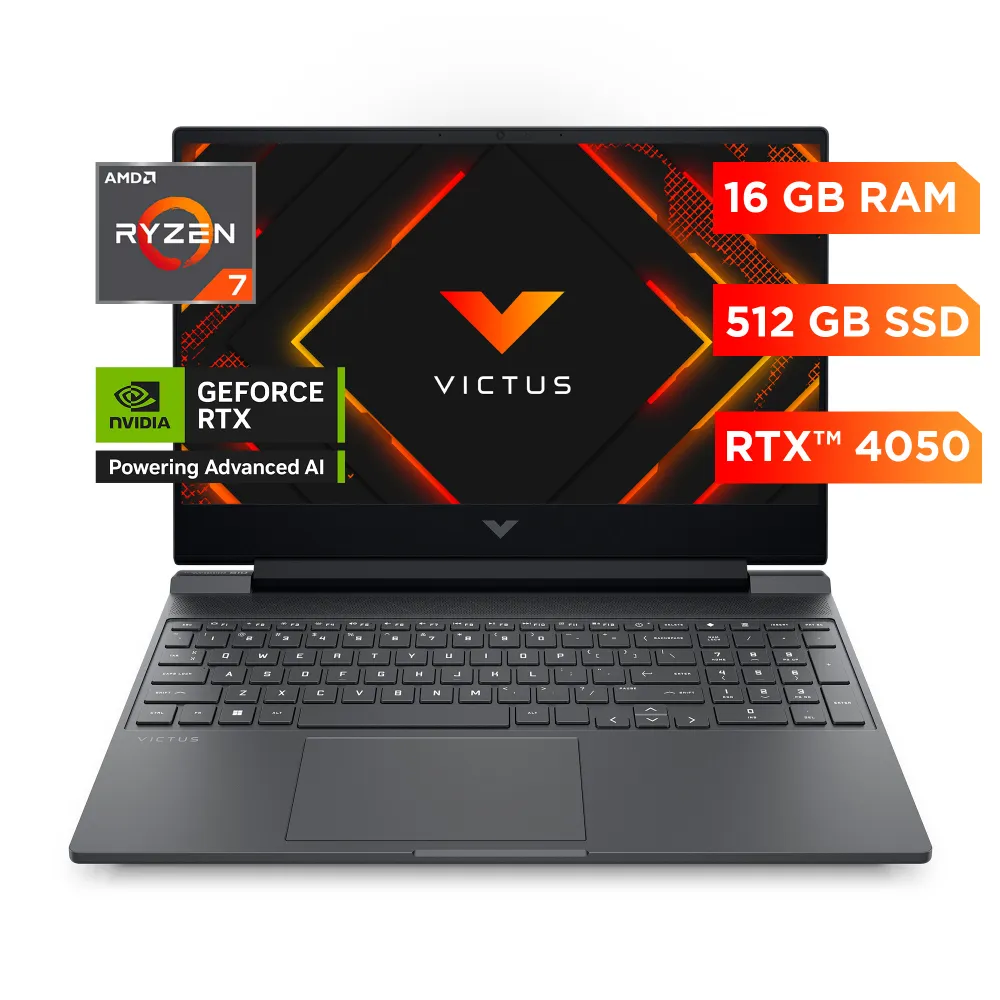 Laptop HP 15-fb3021la 15.6" FHD IPS, AMD Ryzen R7-7445HS 3.2Ghz/4.7Ghz,  Ram 16GB DDR5, 512GB SSD Nvme, Nvidia RTX4050 6GB GDDR6, Win11Home.