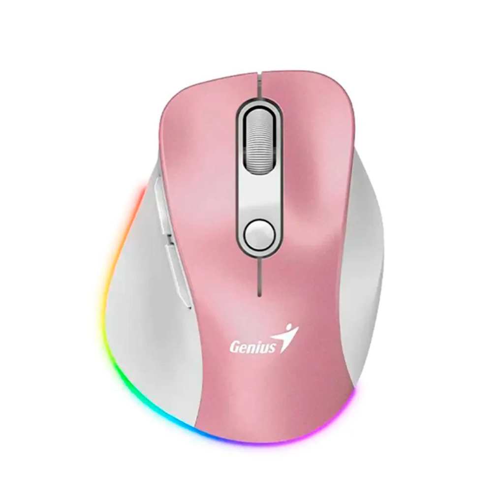 Mouse Inalambrico Genius Ergo 9000s Pro Rosa, 2400 Dpi, 6 Botones, Bluetooth, Recargable, Led-rgb