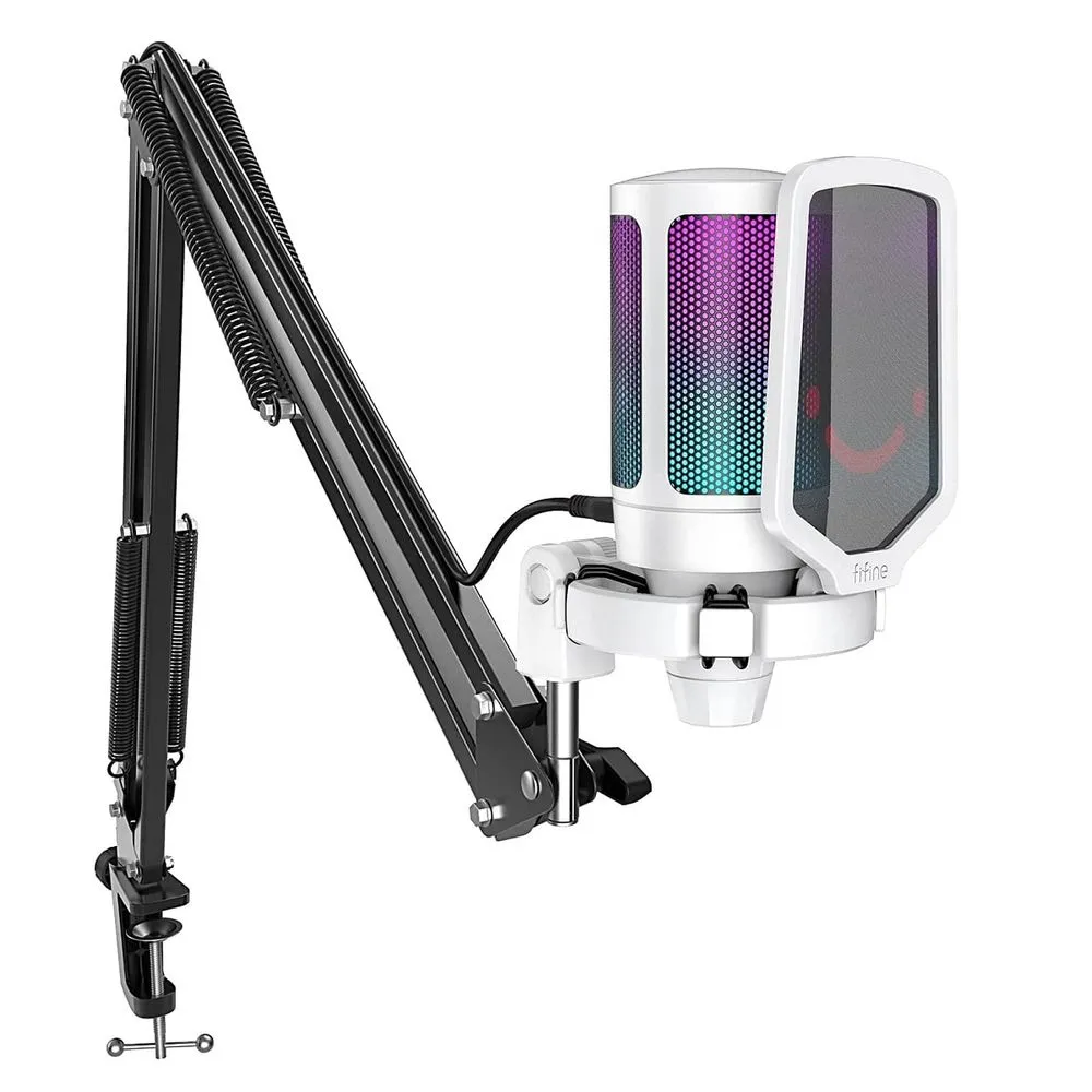 Microfono USB Fifine A6T RGB Blanco + Soporte de brazo