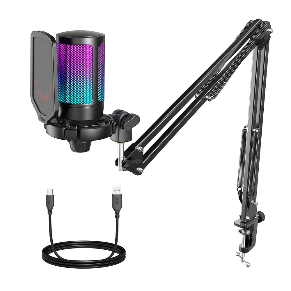 Microfono USB Fifine A6T RGB Negro + Soporte de brazo
