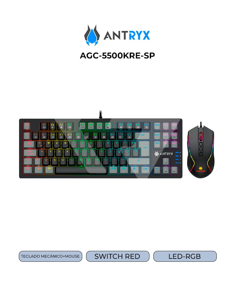 Kit Gamer Teclado y Mouse Antryx GC-5500, Mecanico, Usb, Blue Switrch, RGB, BK.