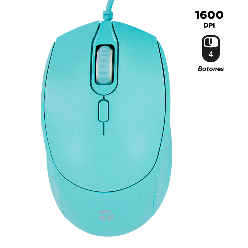 Mouse optico TEROS TE-1227S, 800-1200-1600 DPI, USB, 4 botones, color verde
