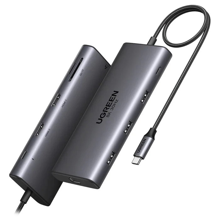 Adaptador UGREEN CM639 15534, HUB USB-C 10 en 1 , HDMI dual 4K a 60 Hz, 100 W de potencia