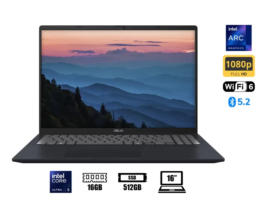 Laptop Asus Vivobook 16 X1607CA-MB058 16" IPS, Intel Core Ultra 5 225H, Ram 16GB DDR5, Disco SSD 512GB, FreeDos.