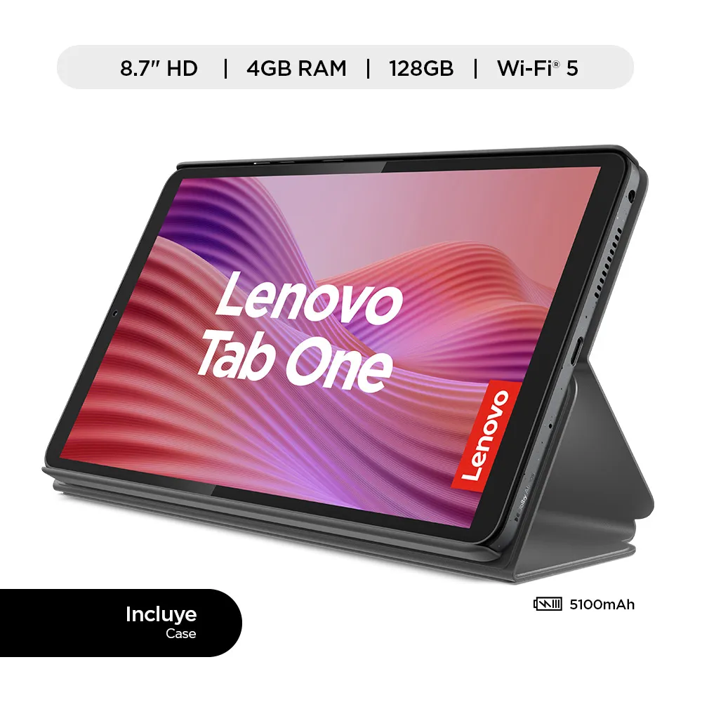 Tablet Lenovo Tab One 8.7", Helio G85, Ram 4GB, Almacenamiento 128GB + Folio Case