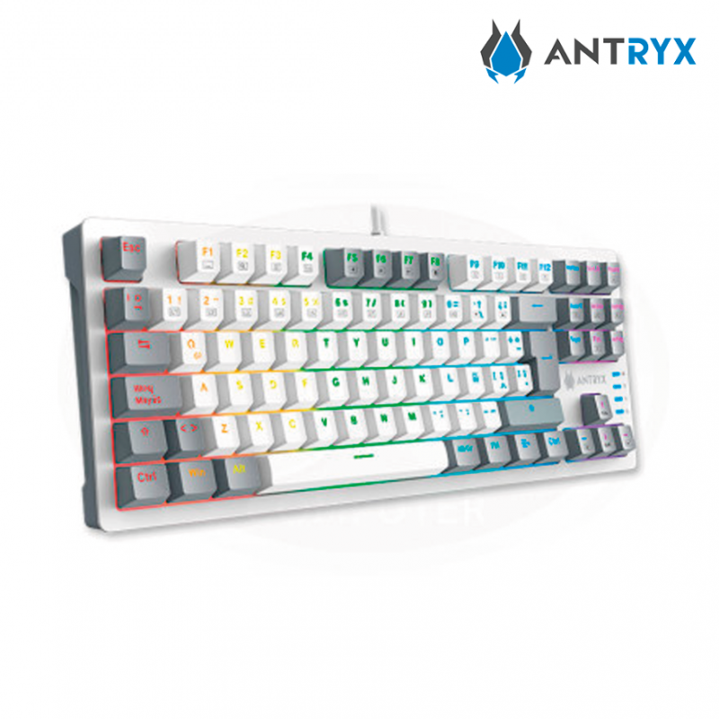 Teclado Mecanico TKL Antryx MK840L White & Gray, Red Switch