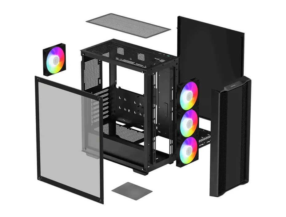 Case Gaming DeepCool CC560 ARGB V2 S/fuente Panel De Vidrio, 4 Ventiladores, Negro