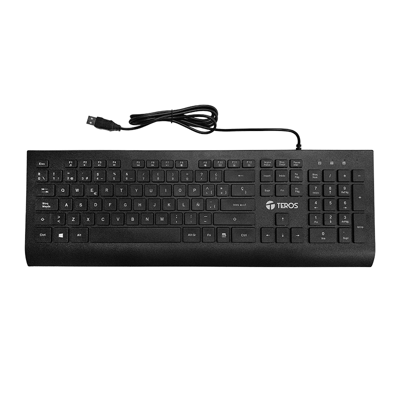 Archivar-Kit teclado y mouse TEROS TE-5010CS, USB, 1000-2000 DPI, 4 botones, 105, tecla FN, negro