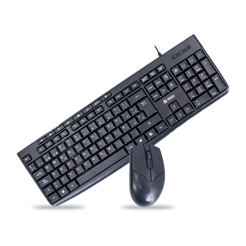 Kit teclado y mouse TEROS TE-5012S, USB, 1000 DPI, 3 botones, 105 + 8 teclas, negro
