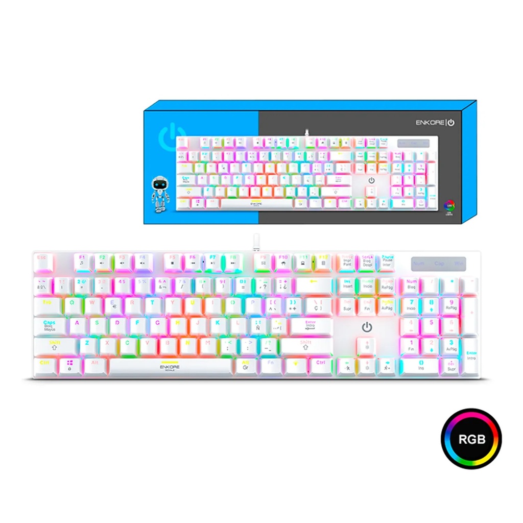 Teclado Mecanico Enkore Royale RGB USB  ENK1003w Blanco. 