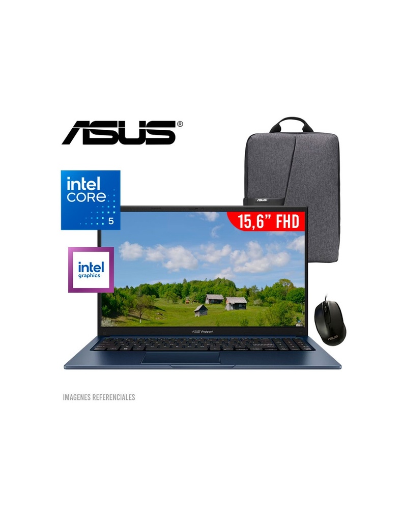 Laptop Asus Vivobook 15 X1504VA-BQ4609 15.6" FHD, Core 5 120U, Ram 16GB DDR5, Disco SSD 512GB, Mochila, Mouse, Azul tranquilo