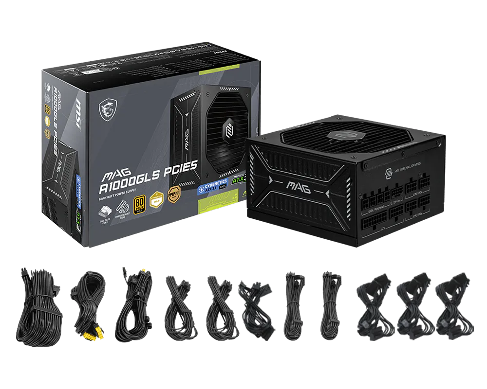 Fuente de Poder MSI MAG A1000GLS PCI-E 5, 1000W, 80 PLUS Gold, Formato ATX.