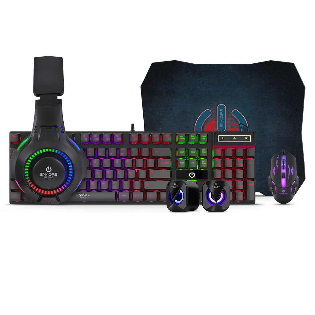 Combo Mecanico Enkore  ENT G1000-5 Bravio 5 Teclado+Mouse+Auricular+Pad Mouse+Parlante.