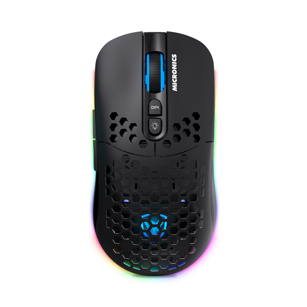 Mouse Inalambrico Gamer Micronics Warrior 3 MIC GM828-3M Negro WiFi RGB 4800dpi, Recargable.