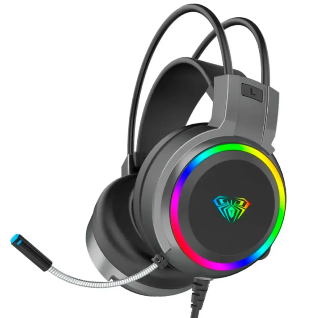 Audifono Aula S608 RGB Stereo Sound Black 35mm + USB 