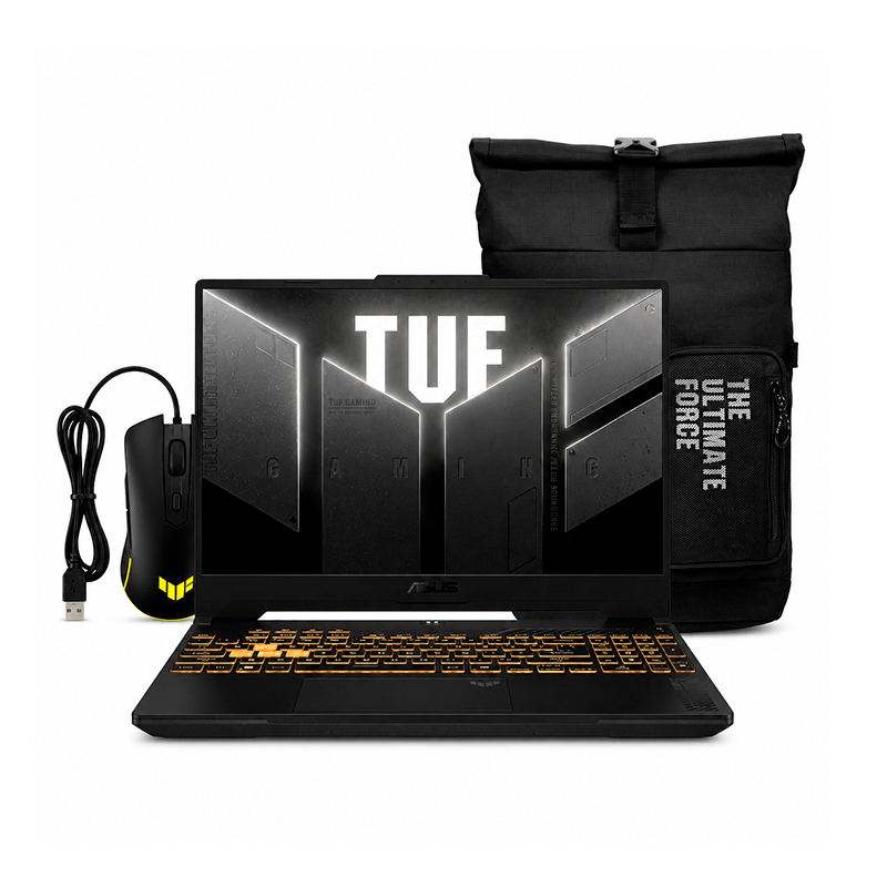 Laptop Asus TUF F16 FX607VJR-TU315, 16" WUXGA IPS, Core 5 205H hasta 4.8GHz, Ram 8GB DDR5, Disco 512GB SSD, Nvidia RTX 3050 6GB, FreeDos con Mochila y Mouse. 