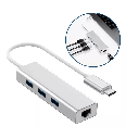 Adaptador USB-C a RJ45 + HUB USB 2.0 Plastico